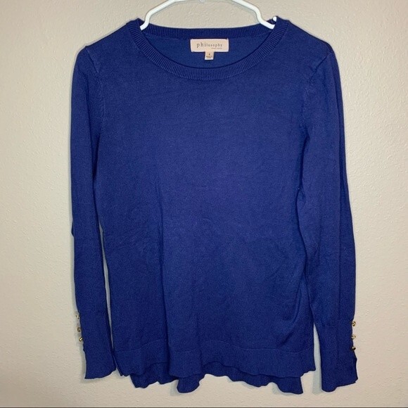 Philosophy blue long sleeve boat neck knit pullover sweater women’s size small - Picture 1 of 4